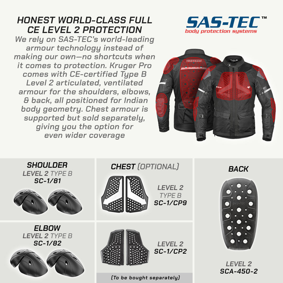 color_common Kruger pro Touring Jacket SAS-TEC body armor system with protective components and jacket on a white background