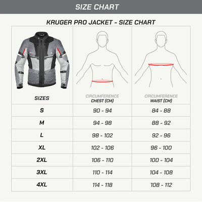 Kruger PRO Jacket Size chart