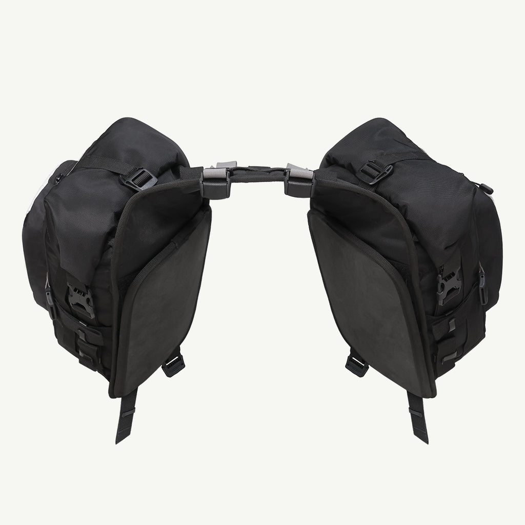 LFA Enduro Saddle Bag Pair of black motorcycle saddlebags on a white background