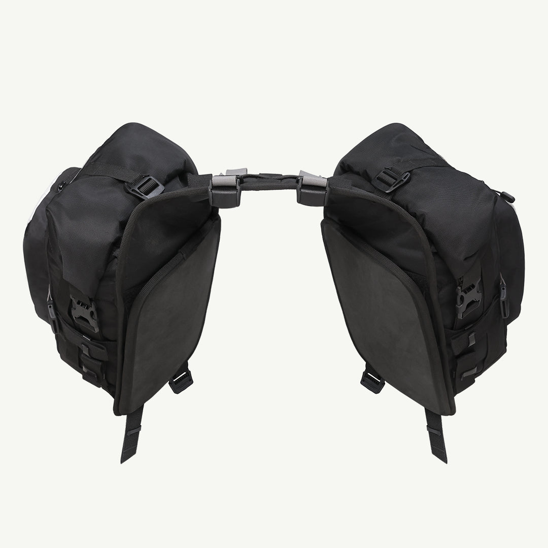 LFA Enduro Saddle Bag Pair of black motorcycle saddlebags on a white background