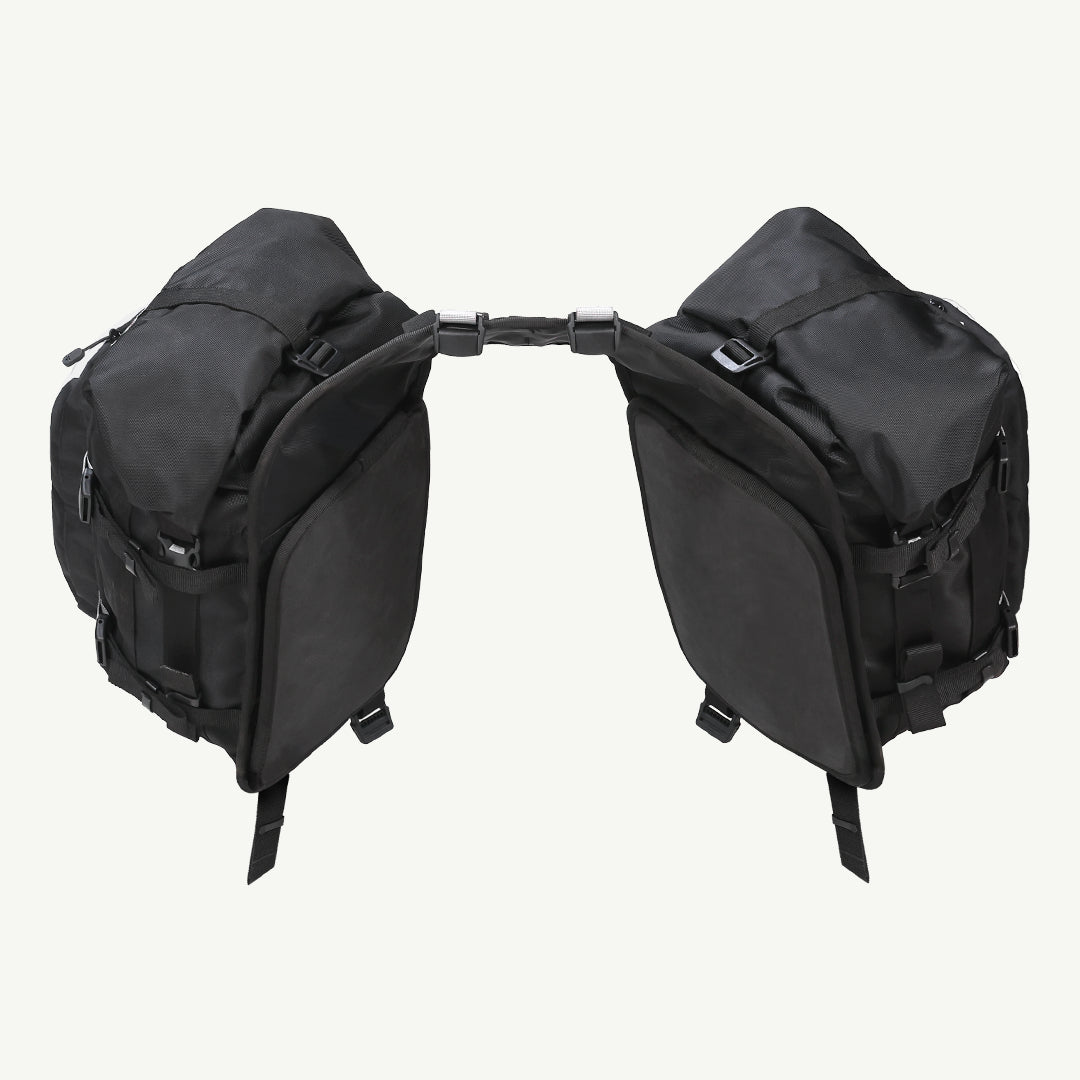 LFA-SaddleBag Pair of black saddlebags on a white background