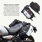 LFA-SaddleBag Motorcycle with MOLLE utility loops attached to the sides, showing attachment points for additional gear.