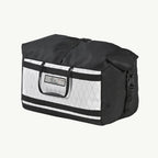 ViaTerra LFA - Tailbag Black and white duffel bag with reflective stripes on a white background