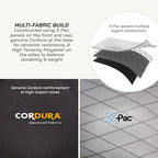ViaTerra LFA - Tailbag Text and graphics detailing the construction of a product using X-Pac and Cordura fabrics.