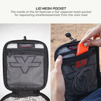 LFA - Tank Bag - Enduro Black mesh pocket with a zipper, featuring a brand logo, on a white background.