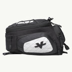 LFA - Tank Bag - XC Black backpack with a white geometric pattern and brand logo on a white background