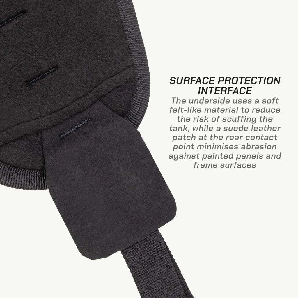LFA - Tank Bag - XC Black protective pad with text explaining surface protection interface