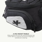 LFA - Tank Bag - XC Black backpack with X-Pac pocket panels on a white background