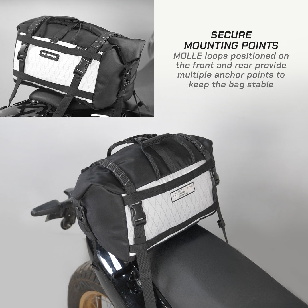ViaTerra LFA - Tailbag Motorcycle saddlebags with MOLLE loops for secure mounting on a motorcycle.