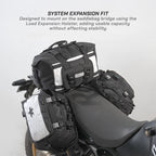 ViaTerra LFA - Tailbag Motorcycle with load expansion holsters attached on a gray background