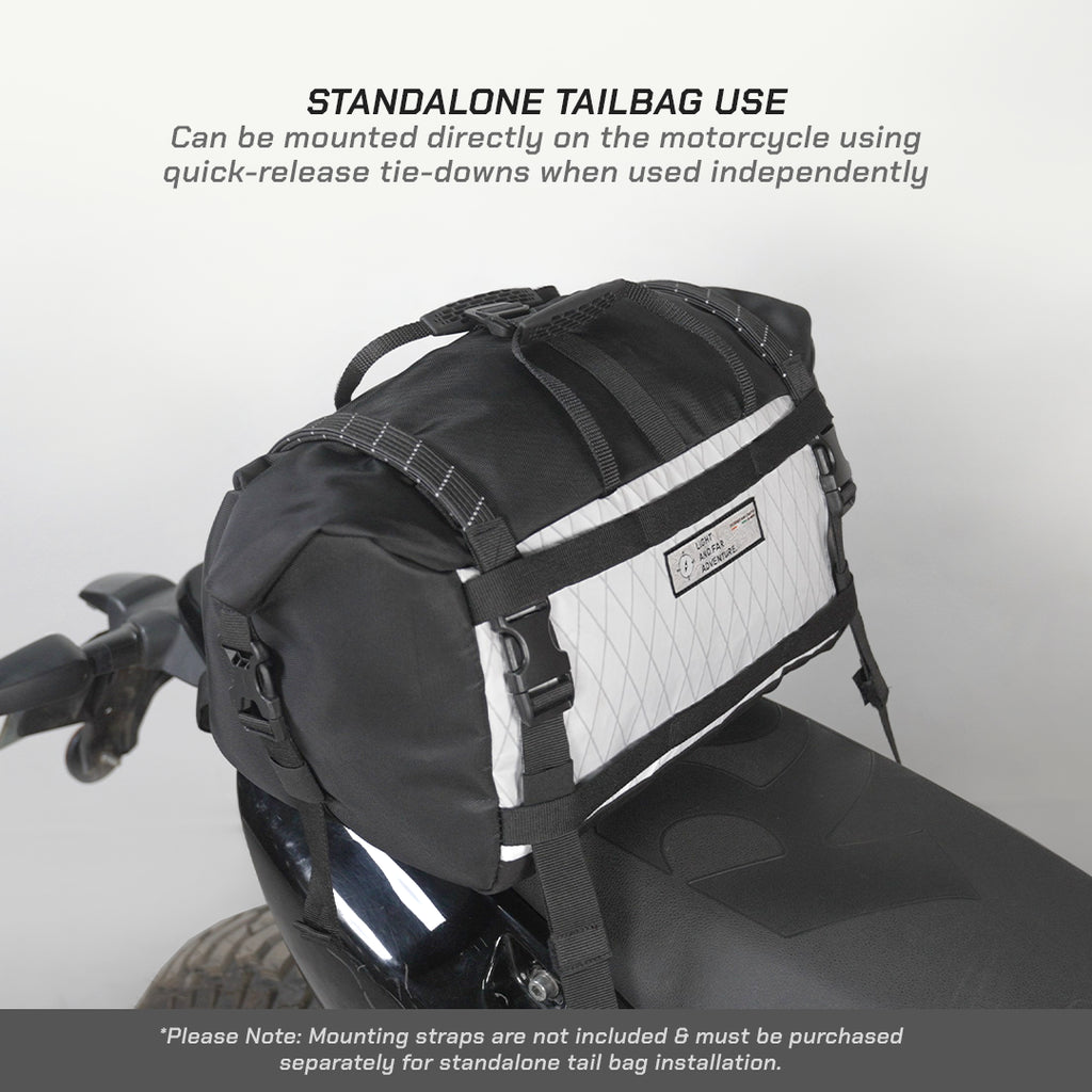 ViaTerra LFA - Tailbag Black and white motorcycle tail bag with text on a gray background