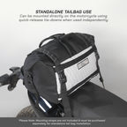 ViaTerra LFA - Tailbag Black and white motorcycle tail bag with text on a gray background