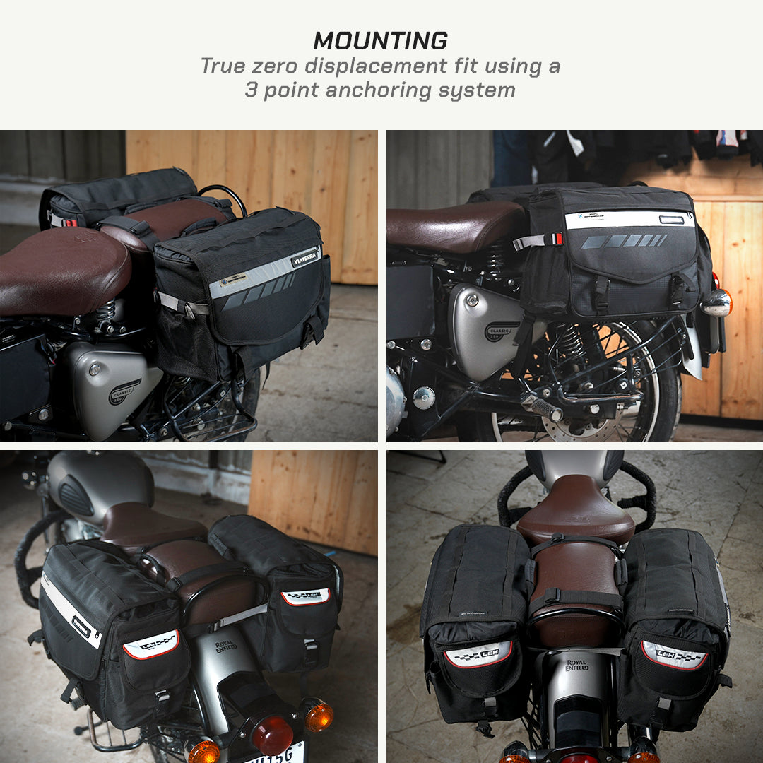 color_common ViaTerra saddlebags true zero displacement fit using a 3 point anchoring system