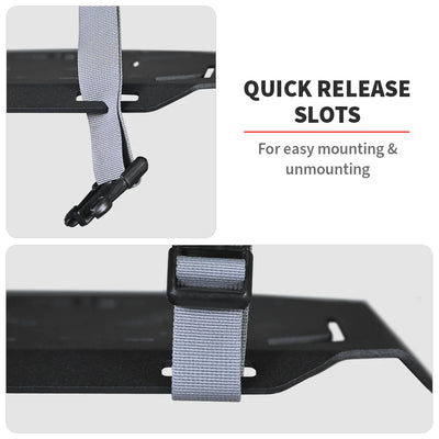 Quick release slots with a strap for easy mounting and unmounting