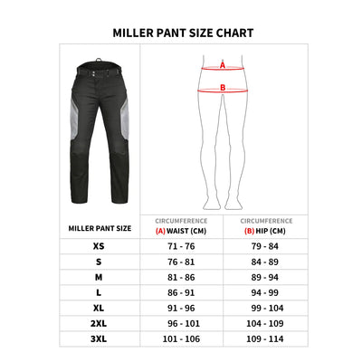 ViaTerra miller – street mesh riding pants with liners with size chart