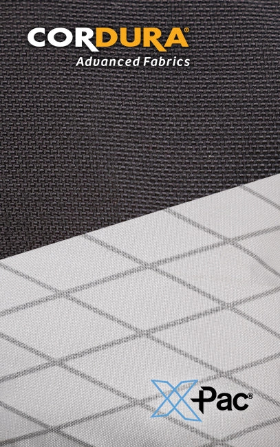 Multi-Layered Build Textured fabric surface with Cordura and X-Pac logos.