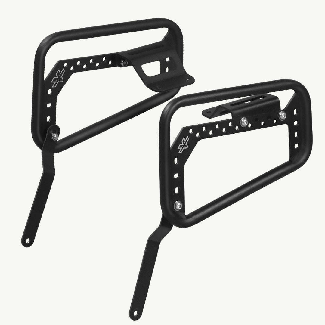 Saddlebag Rack - Royal Enfield BEAR 650 Two black metal side护板 on a white background