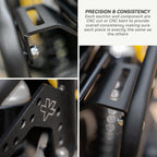 Saddlebag Rack - Royal Enfield BEAR 650 Close-up of metal bike frame components with precision and consistency text overlay.