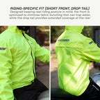 color_Fluoroscent-Green Bright yellow cycling jacket with 'Viaterra' branding, showing front and back views.