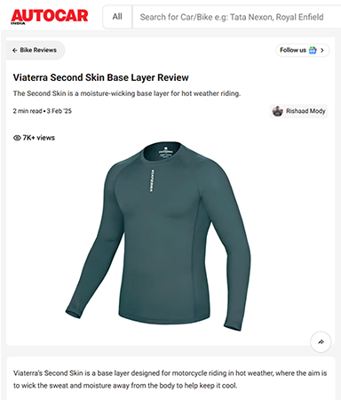 Autocar Reviews ViaTerra Second Skin Base Layer