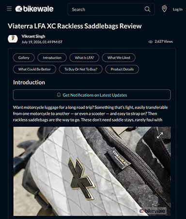 BikeWale Reviews ViaTerra LFA XC Rackless Saddlebags: Lightweight, Secure, and Built for Adventure