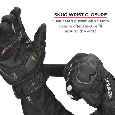 ViaTerra shifter – short motorcycle leather riding gloves have snug wrist closure