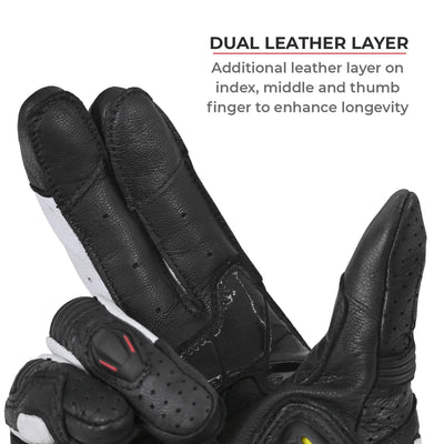 ViaTerra shifter – short motorcycle leather riding gloves have dual leather layer