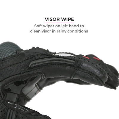 ViaTerra shifter – short motorcycle leather riding gloves that have visor wipe