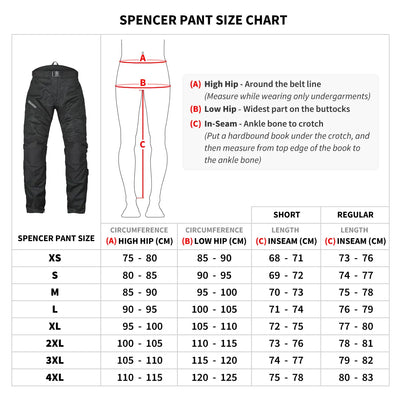 ViaTerra spencer – street mesh motorcycle riding pants with size chart
