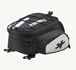 Tank Bag - 1 No. Black motorcycle saddlebag with gray accents on a black background