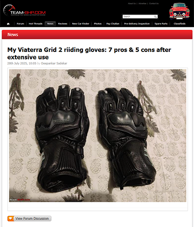 Team-BHP Reviews Viaterra Grid 2 Gloves
