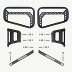 Triumph Scrambler 400 Saddlebag Rack Set of black metal brackets and fasteners on a white background