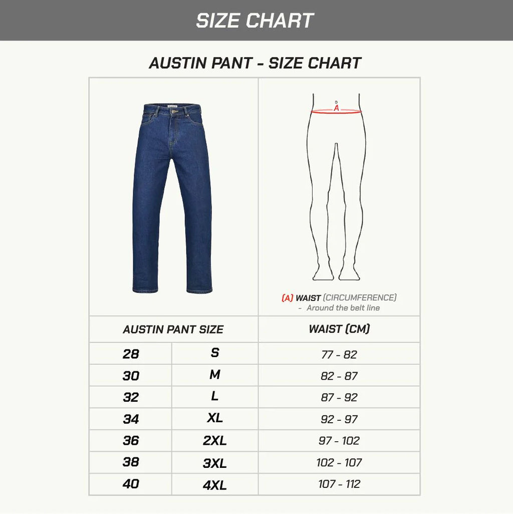 color_common Austin Denim Jeans - Size Chart