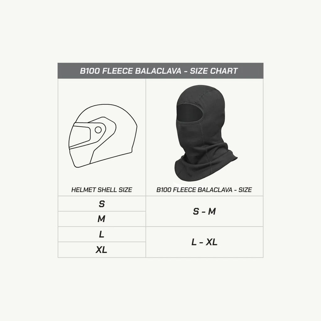 color_common ViaTerra b100 helmet balaclava size chart