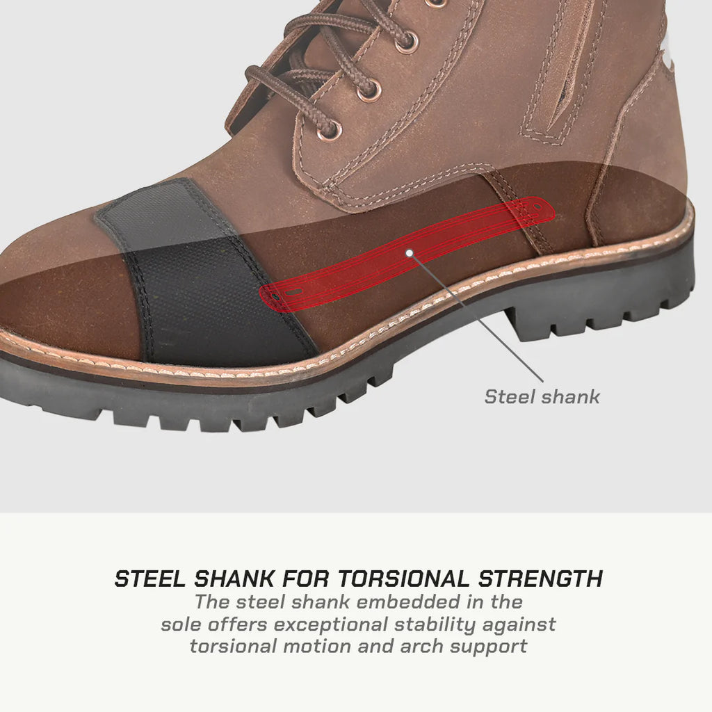 color_common ViaTerra bronson - retro motorcycle riding boots for women have steel shank for torsional strength