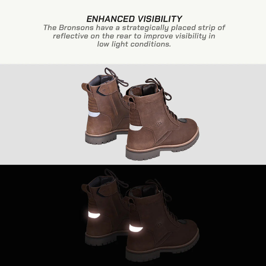 color_common ViaTerra bronson - retro motorcycle riding boots for women have reflective straps