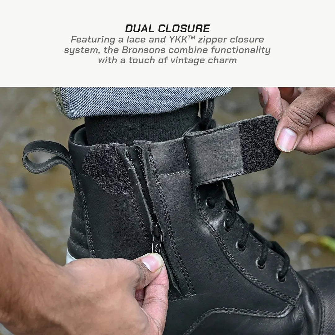 color_black ViaTerra bronson - retro motorcycle riding boots for men (black) has dual closure