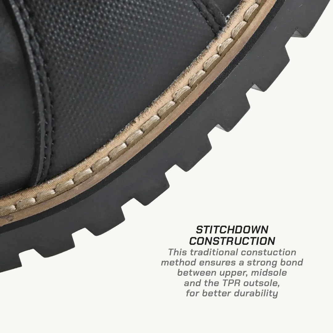 color_black ViaTerra bronson - retro motorcycle riding boots for men (black) has stitchdown construction