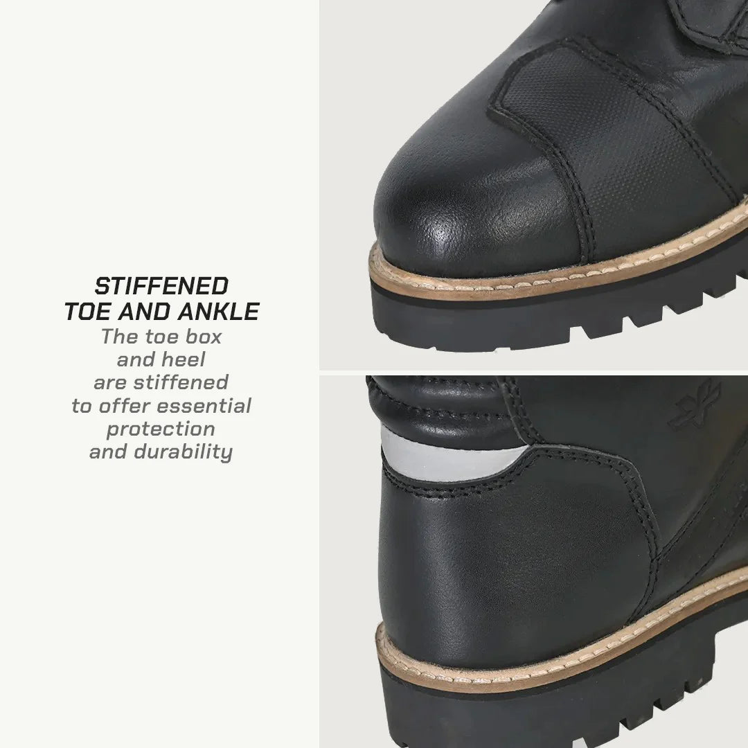 color_black ViaTerra bronson - retro motorcycle riding boots for men (black) has stiffened toe and ankle