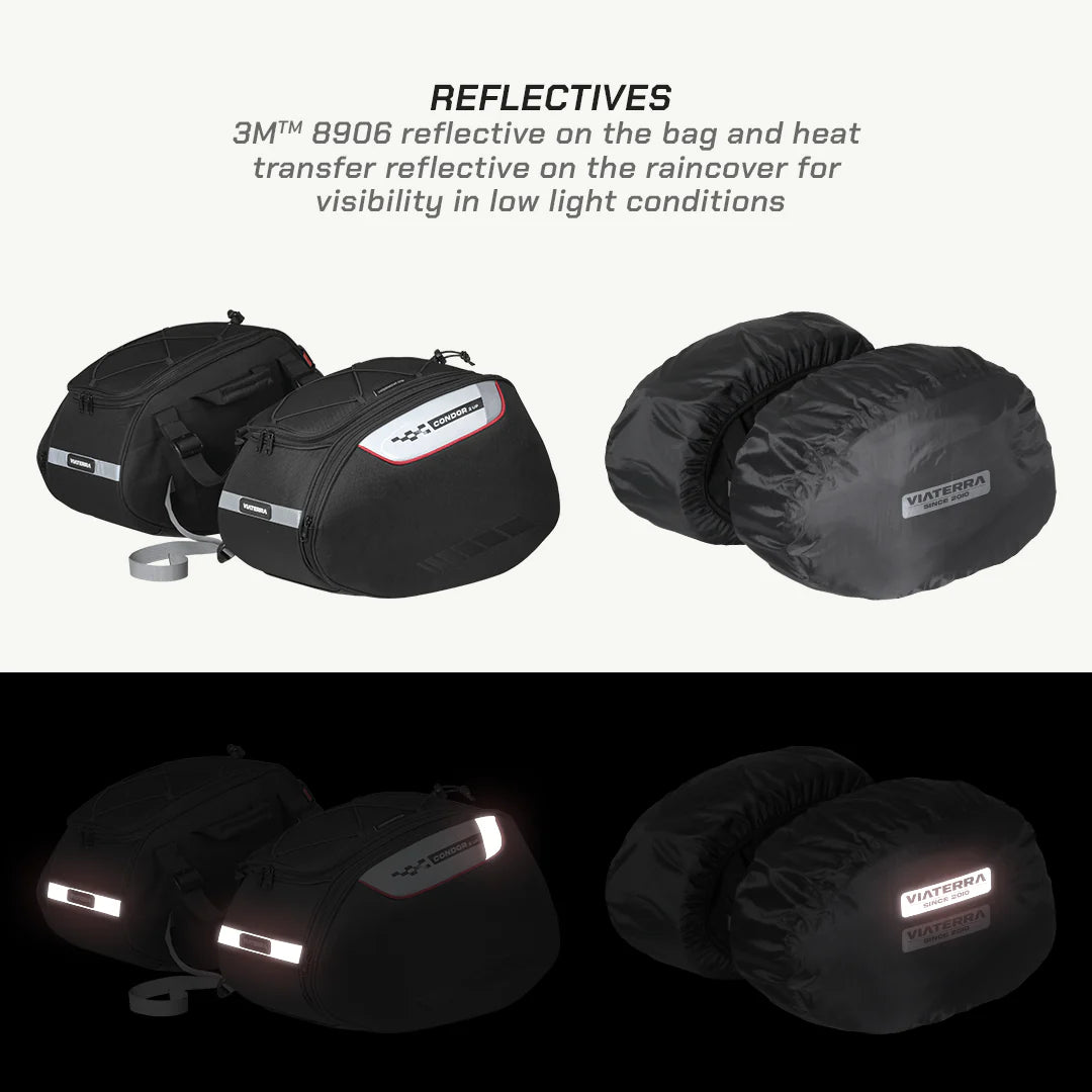 color_common ViaTerra condor 2up - waterproof motorcycle saddle bags visibility in low light condition