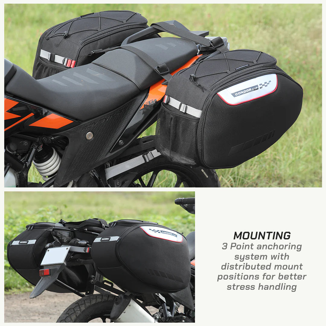 color_common ViaTerra condor 2up - waterproof motorcycle saddle bags heavy duty zippers