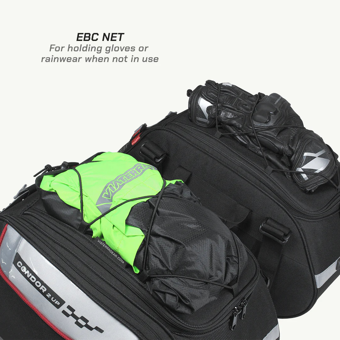 color_common ViaTerra condor 2up - waterproof motorcycle saddle bags with ebc net