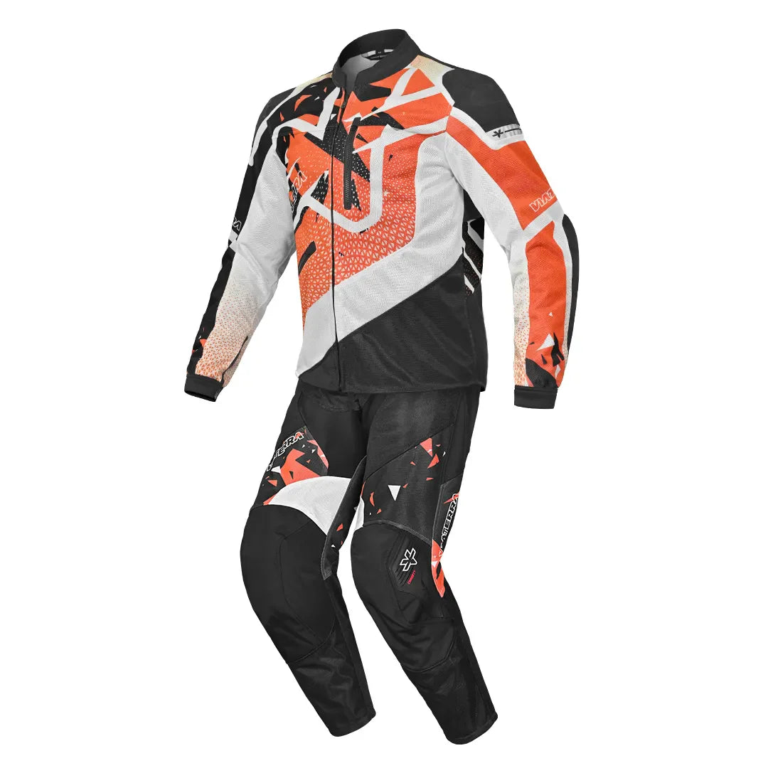 color_black A black and orange Corbett off-road motorcycle suit