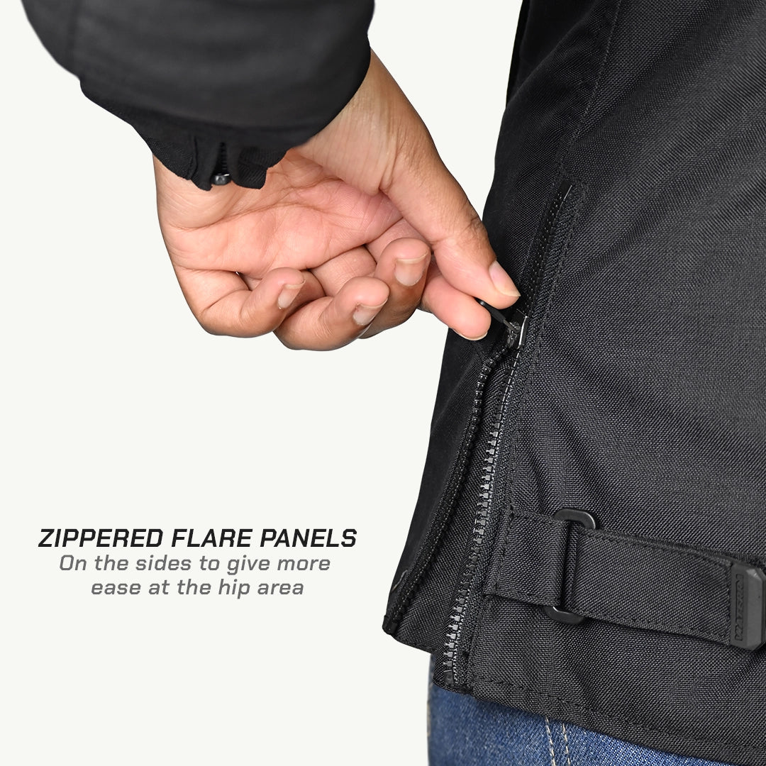 color_red WOMEN'S STREET MESH RIDING JACKET - Zippered Flare Panels