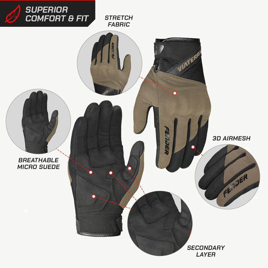 color_common ViaTerra fender – daily use motorcycle gloves for men's have optimum comfort and fit for daily use