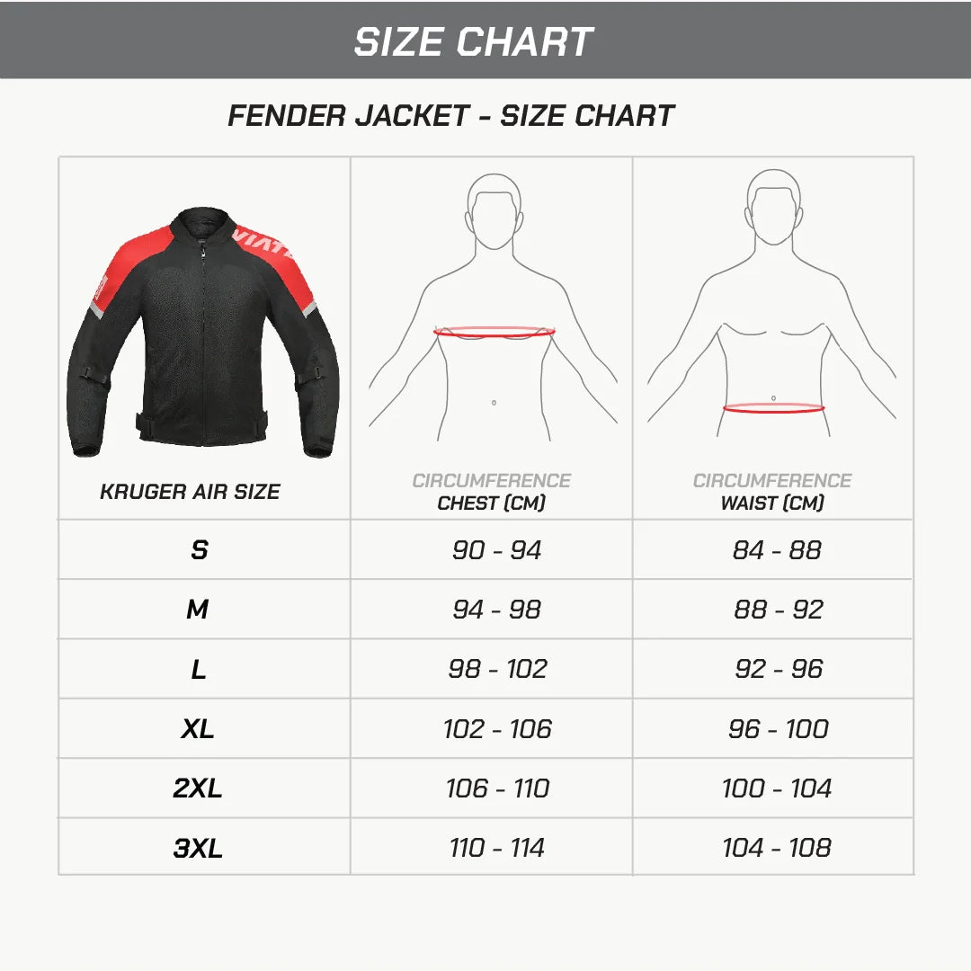 color_common ViaTerra fender – urban mesh riding jacket with base layer size chart