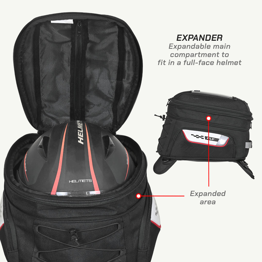 color_common ViaTerra fly universal motorcycle tank bag has an expandable main compartment