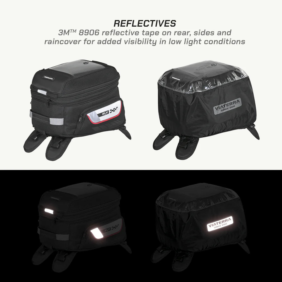 color_common ViaTerra fly universal motorcycle tank bag with 3M 8906 reflective tape