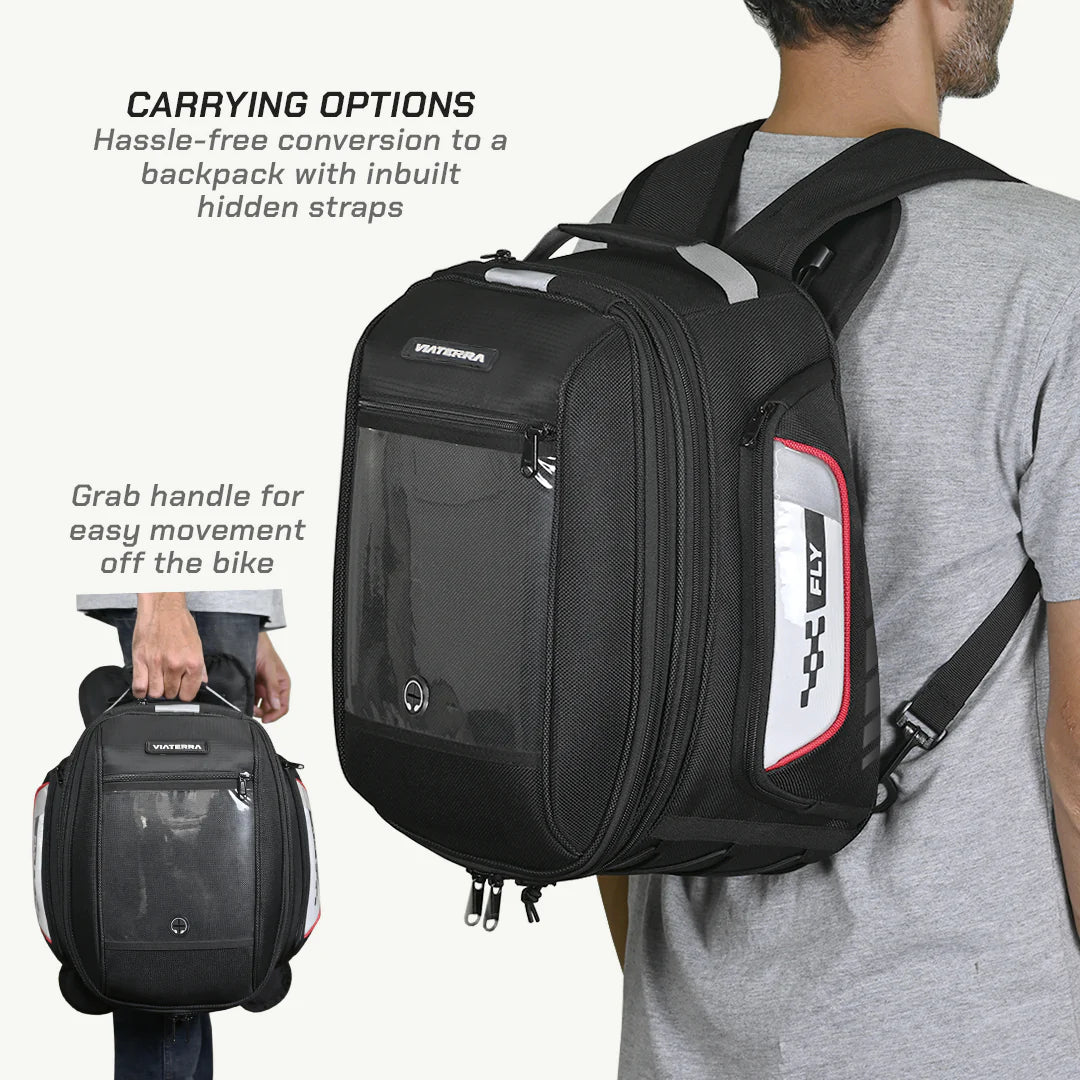 color_common ViaTerra fly universal motorcycle tank bag with multiple carrying options