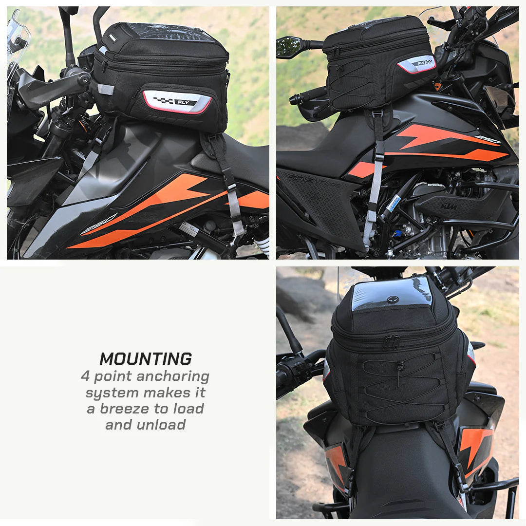 color_common ViaTerra fly universal motorcycle tank bag has four points anchoring system